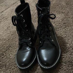 Madden Girl Black Combat Moto Boots with Lace-Up Design